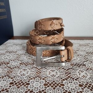 Braided Tan Leather Belt
